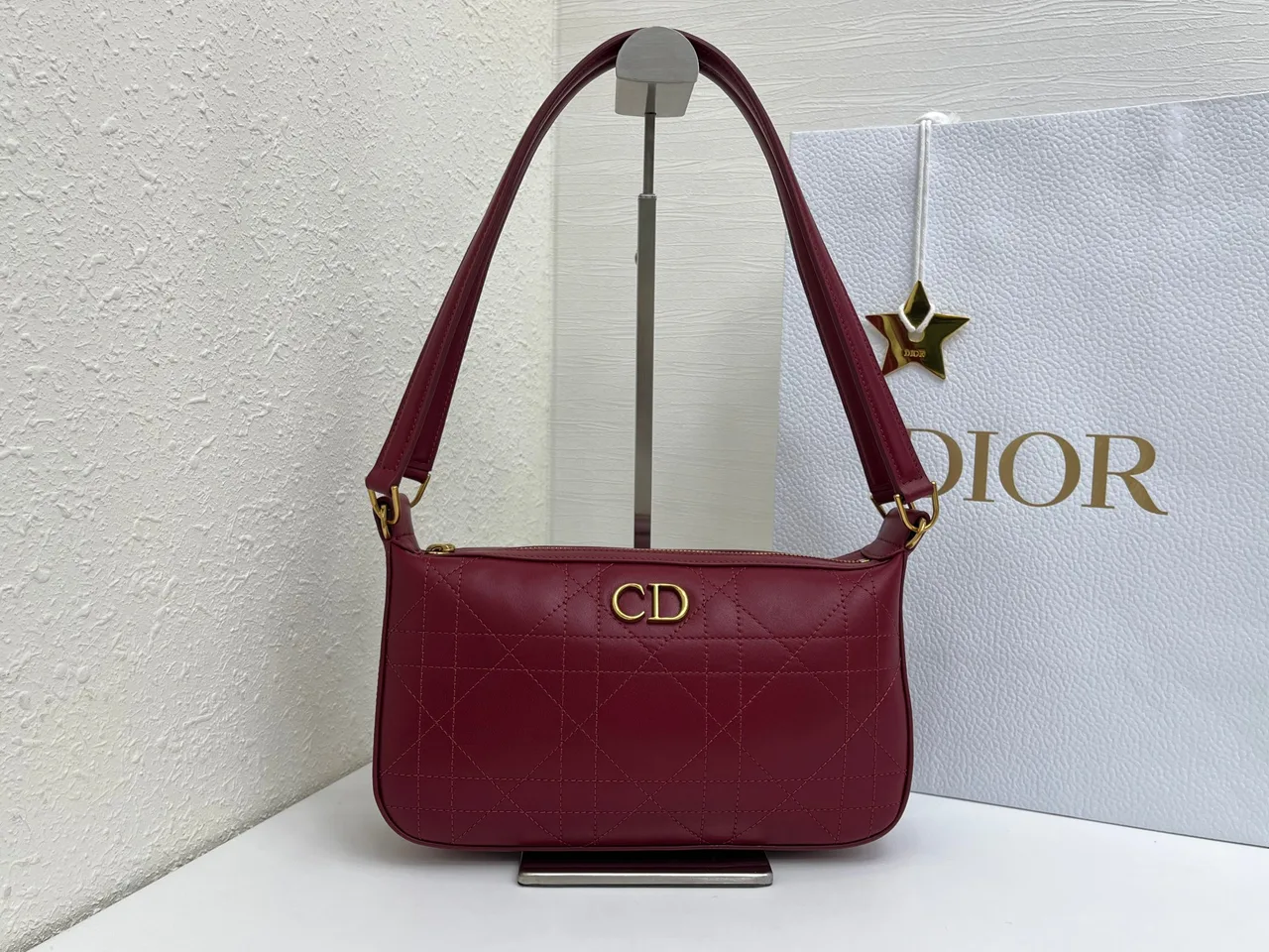 Dior Quilted Hobo Bag in Burgundy · view 1