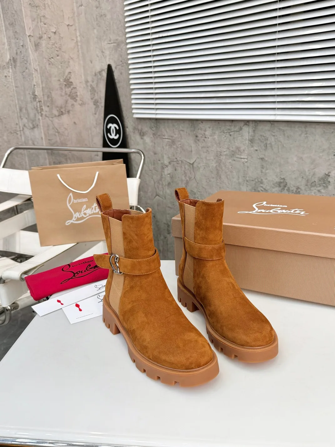 Christian Louboutin Buckle Chelsea Boots in Black & Brown · view 4