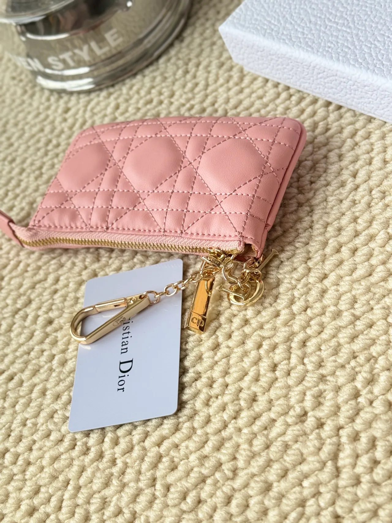Dior Lambskin Quilted Zip Key Pouch in Pink · view 4