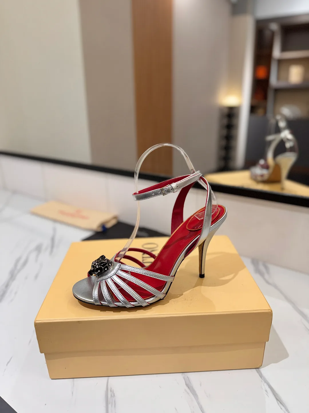 Valentino Crystal Cage Heel Sandals in Silver · view 4