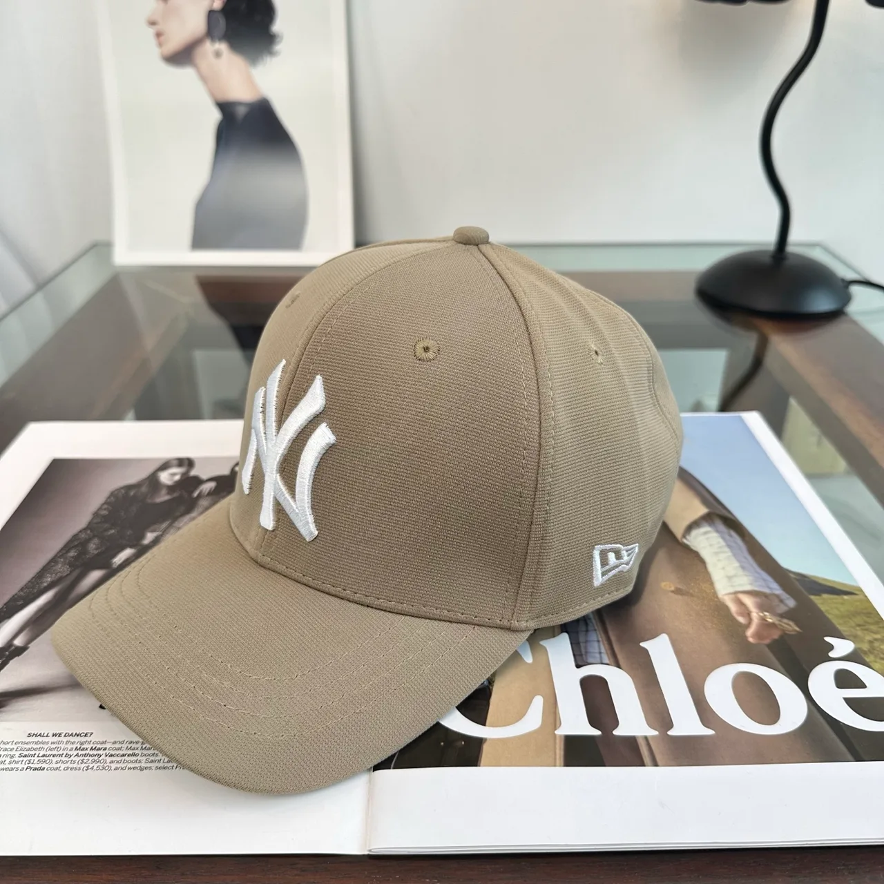 New Era Embroidered Baseball Cap in Tan · view 3