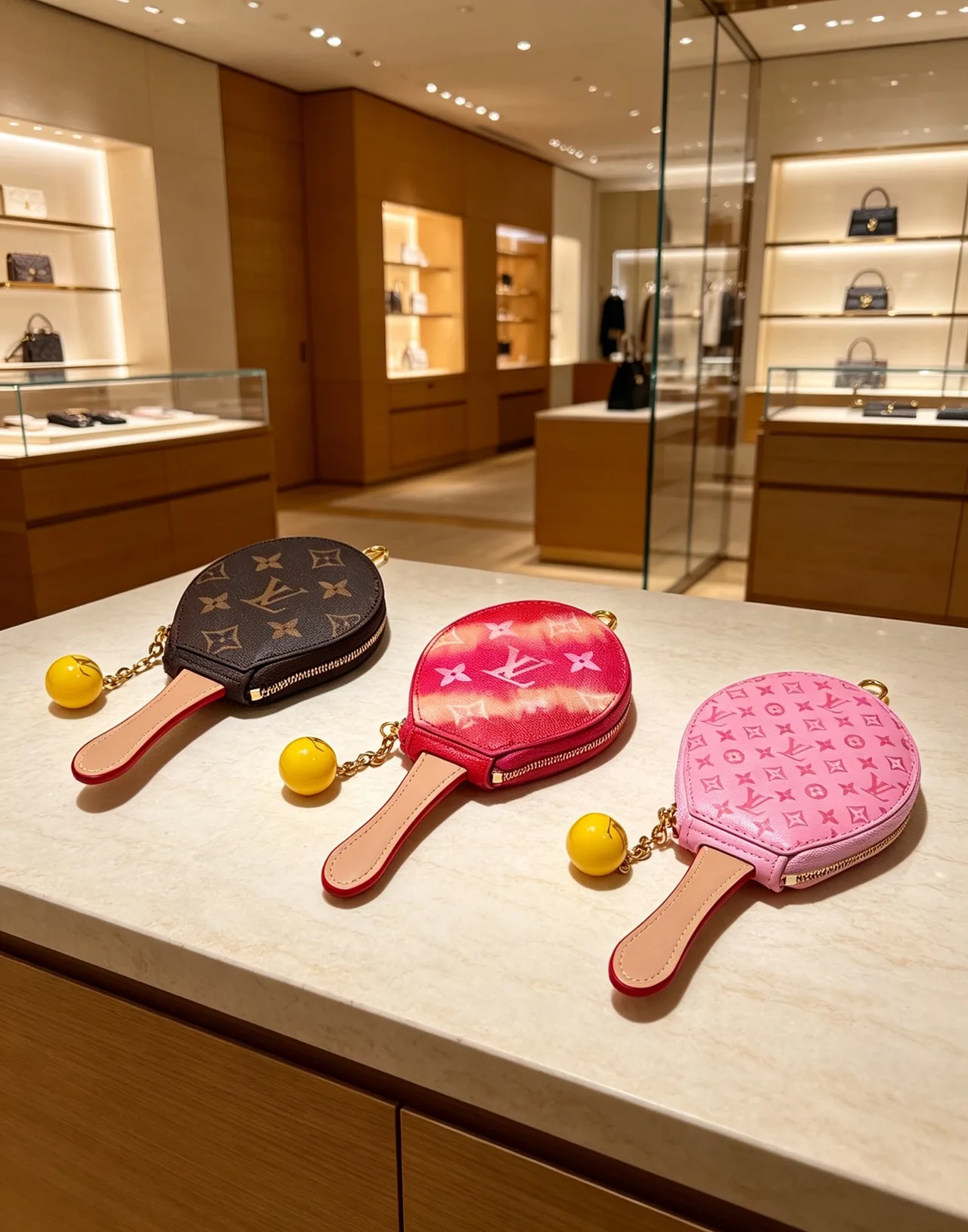 Louis Vuitton Racket-Shaped Coin Pouch in Brown & Red & Pink · view 7