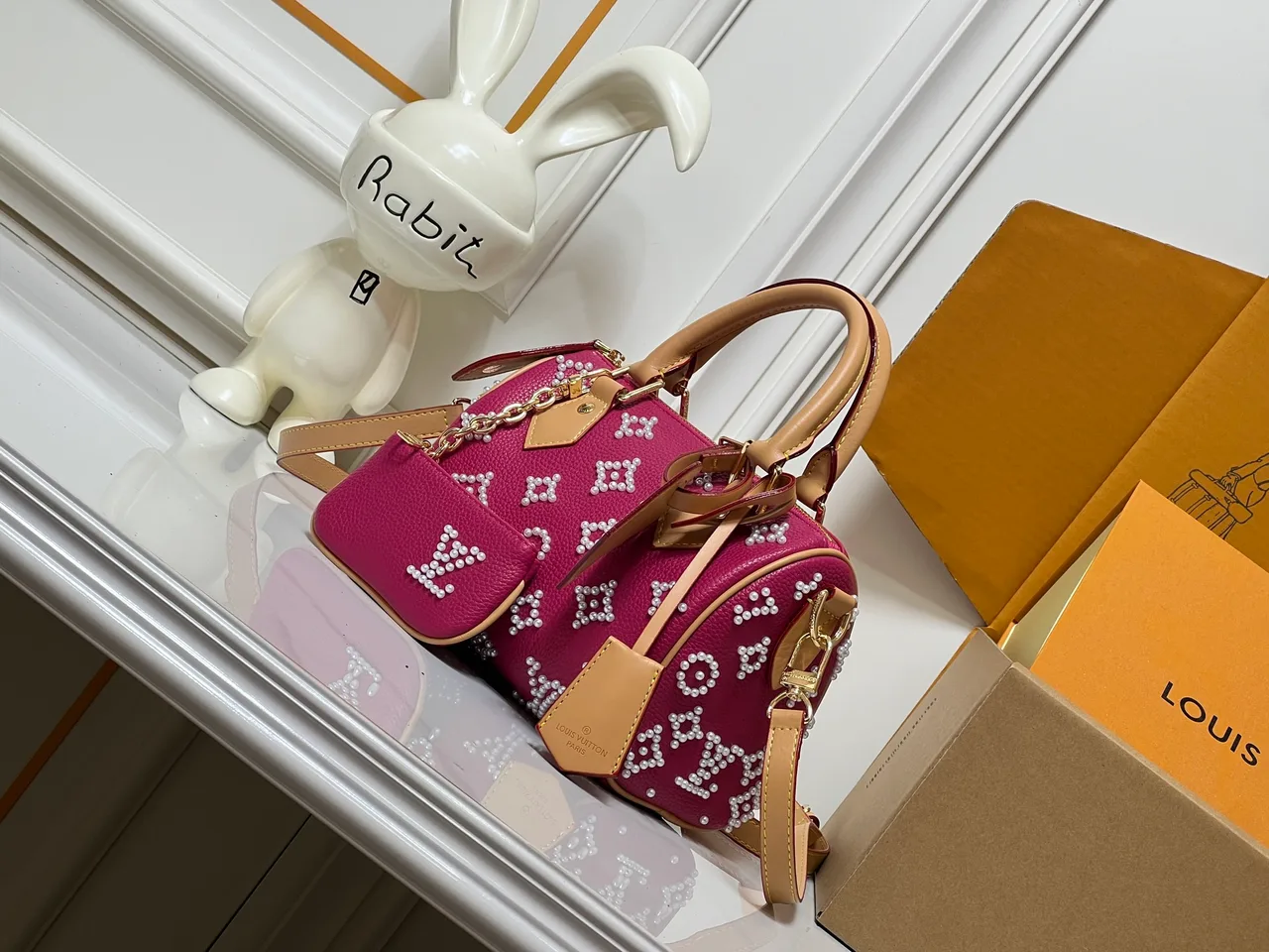 Louis Vuitton Calfskin Speedy Handbag in Pink · view 3