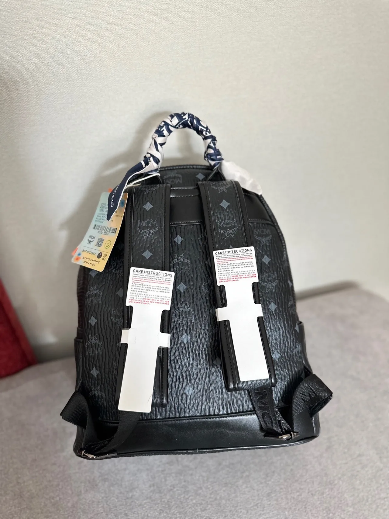 MCM Bear Embroidered Backpack in Black · view 7