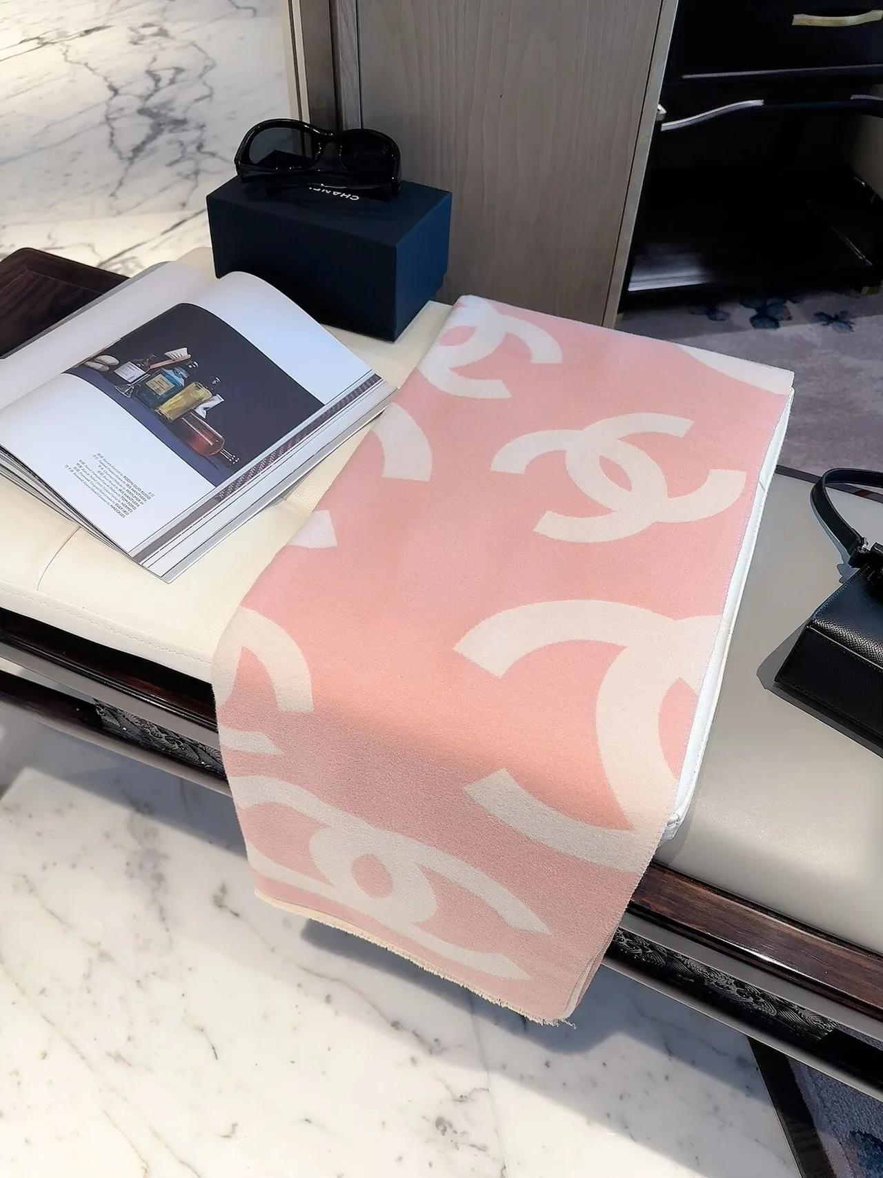 Chanel CC Jacquard Scarf in Pink & Cream · view 1