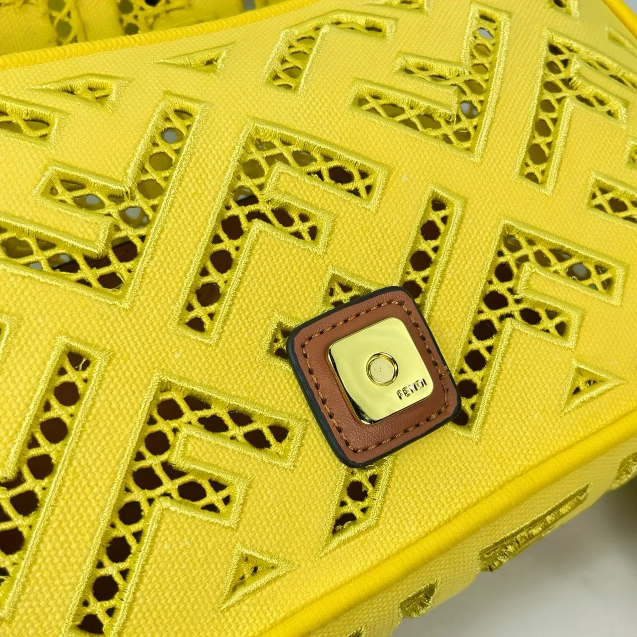 Fendi Canvas Cutout FF-Pattern Flap Shoulder Bag in Yellow · view 4
