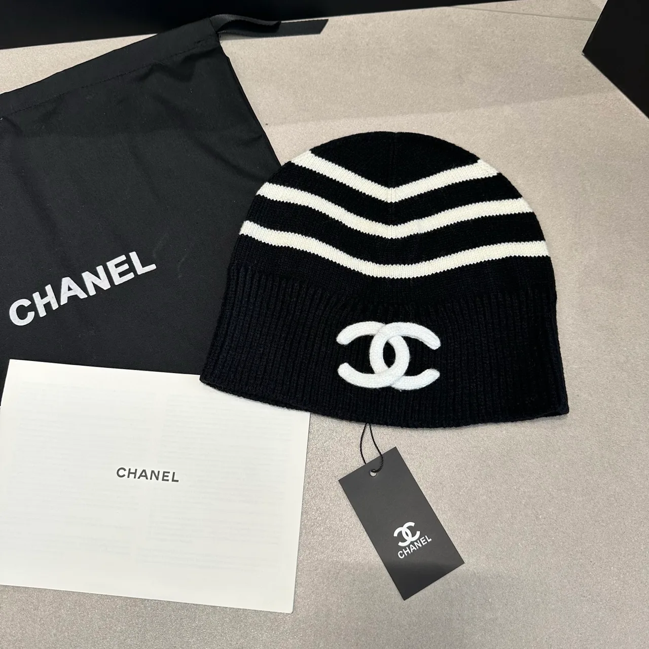 Chanel Striped Beanie in Black & White · view 1