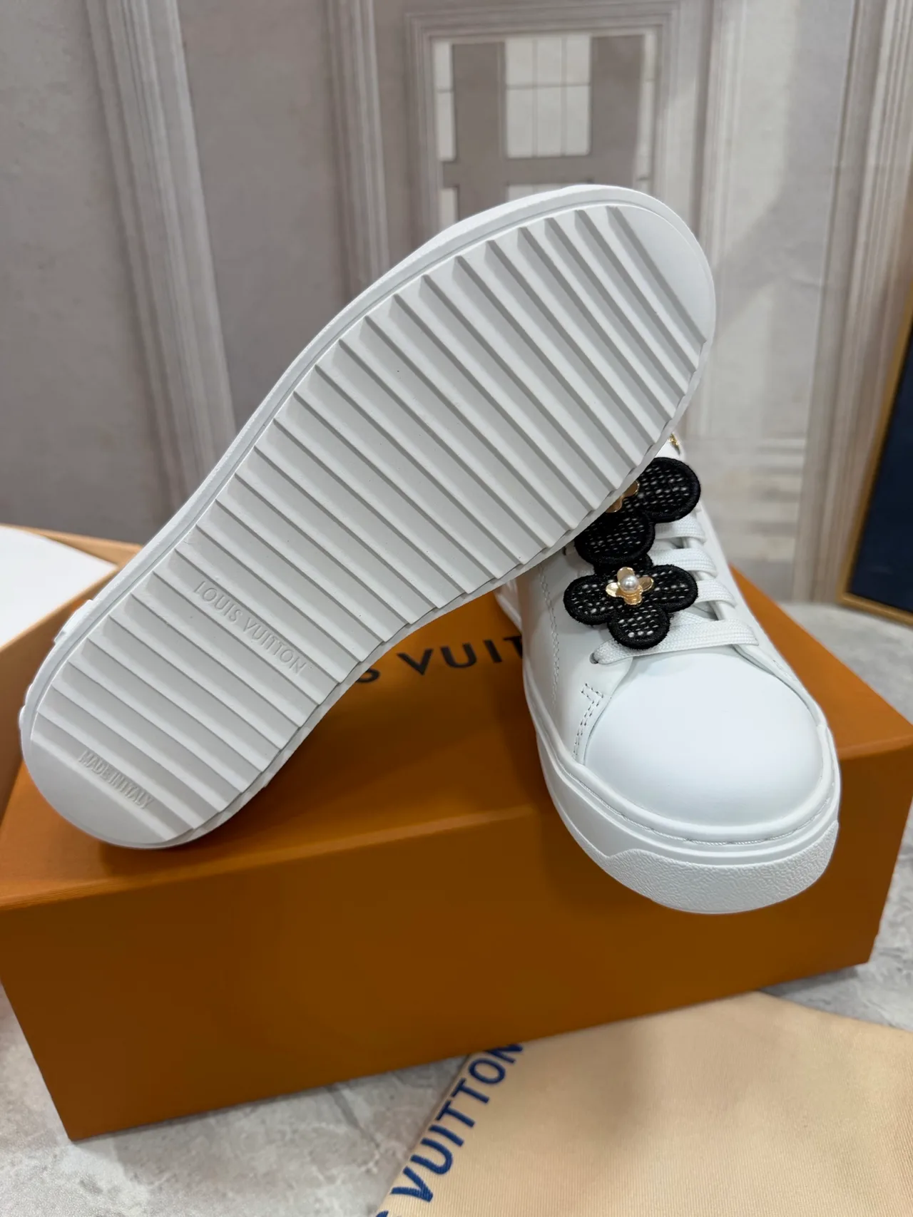 Louis Vuitton Ribbed Flower Detail Sneakers in White · view 8