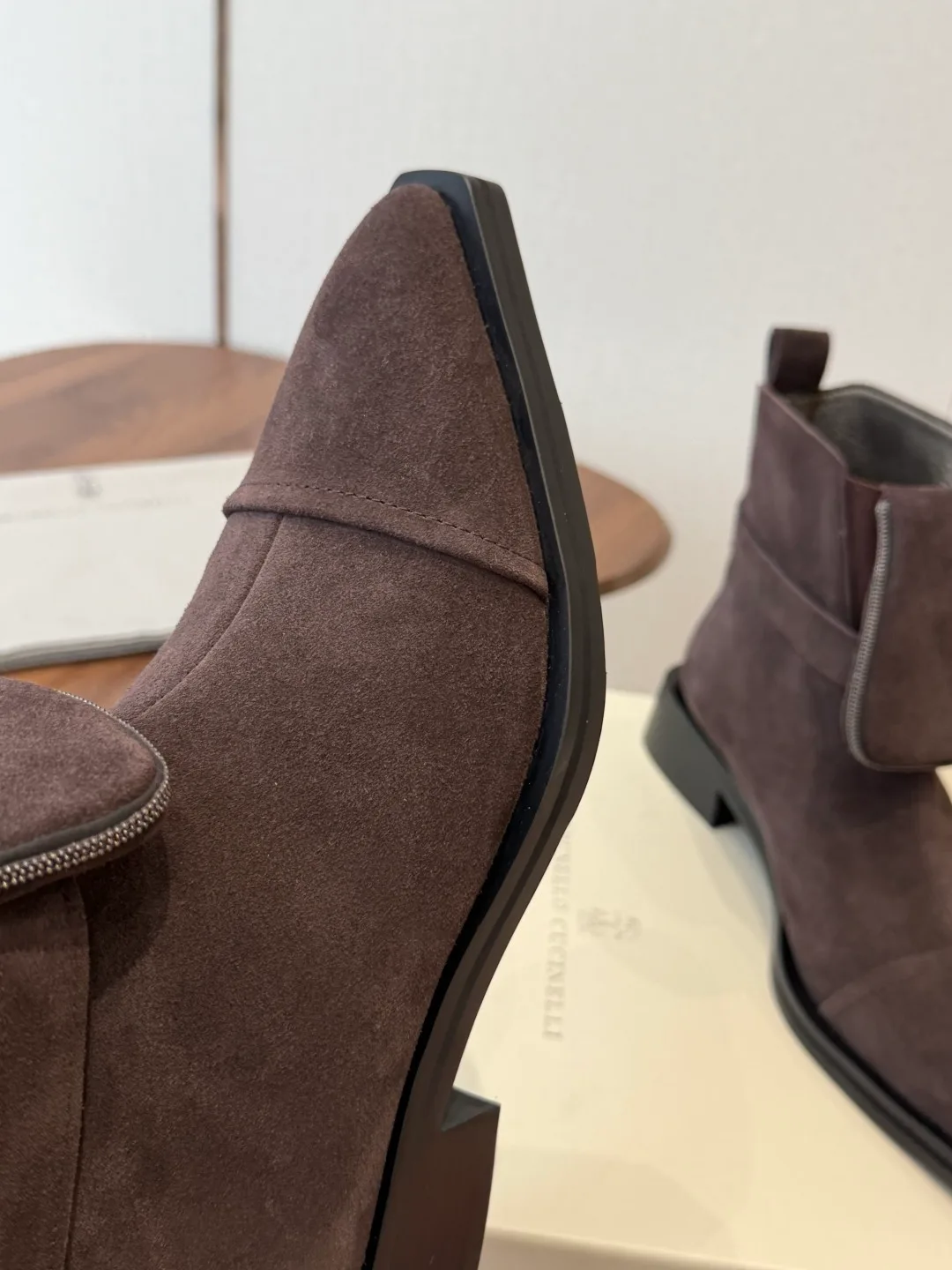 Brunello Cucinelli Matte Suede-Look Pointed-Toe Pumps in Brown · view 6