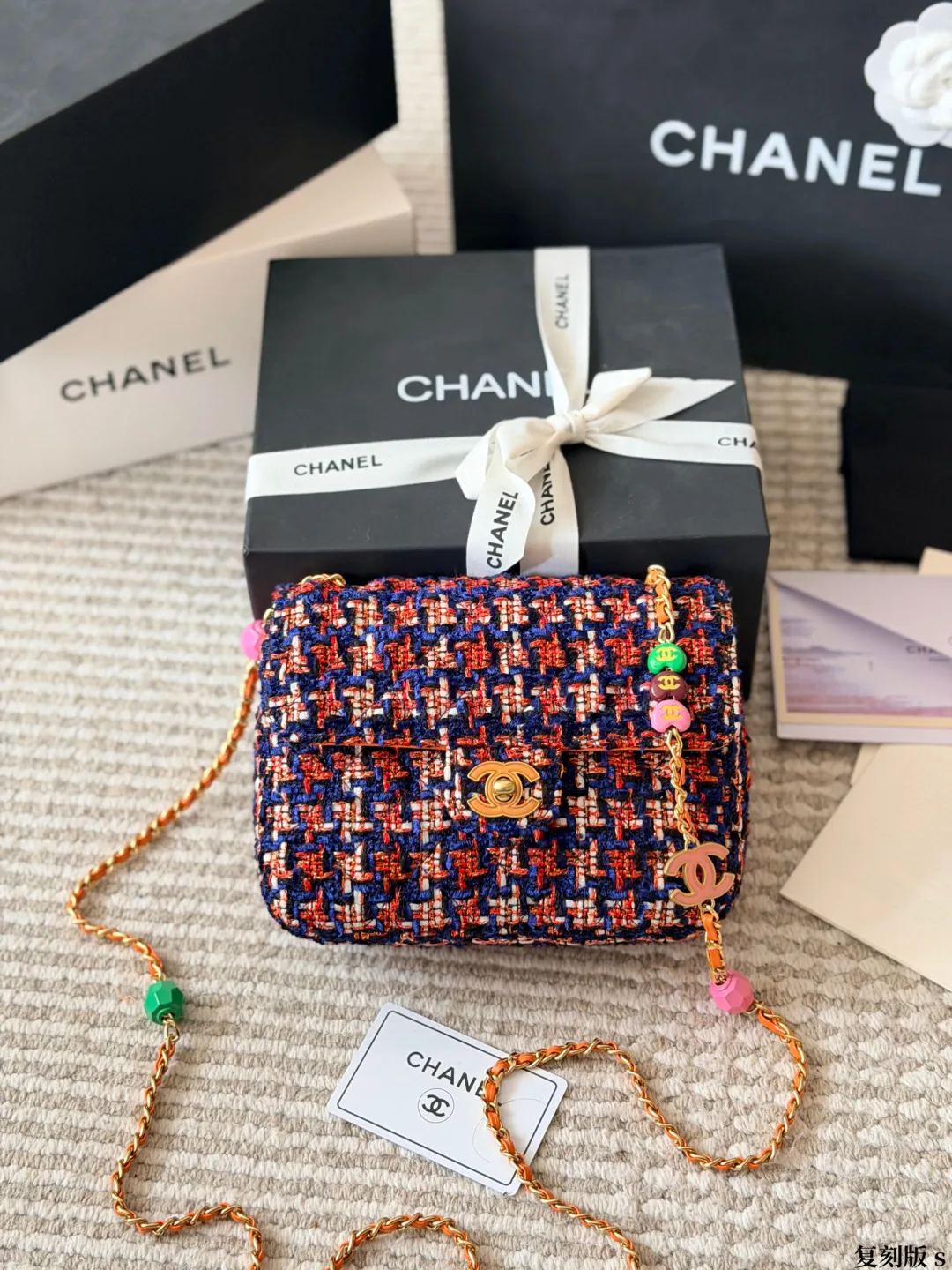 Chanel Beaded Flap Bag in Beige / Orange / Purple / Black / White / Green · view 3