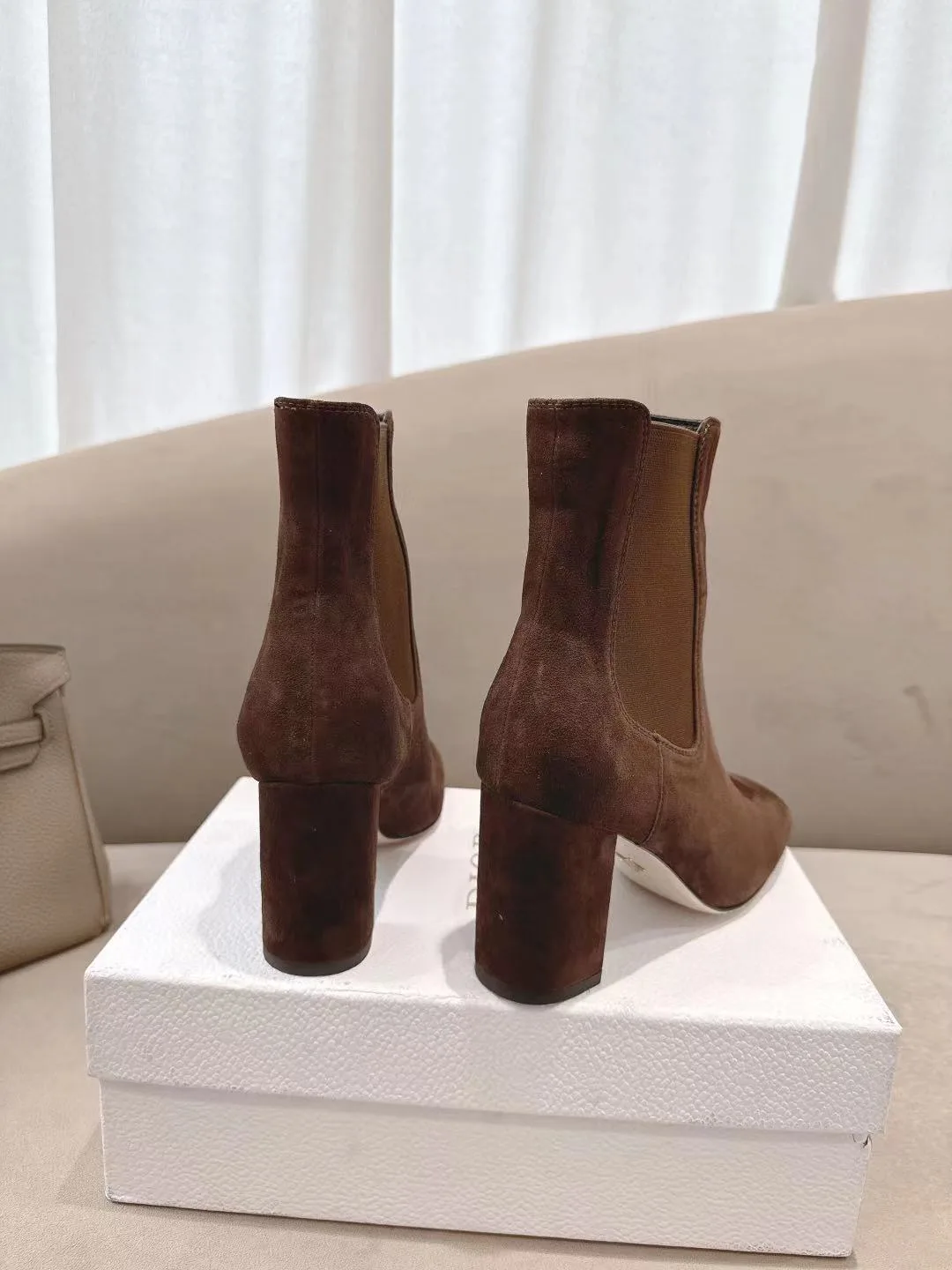 Dior Suede-Look Square-Toe Ankle Boots in Brown · view 8