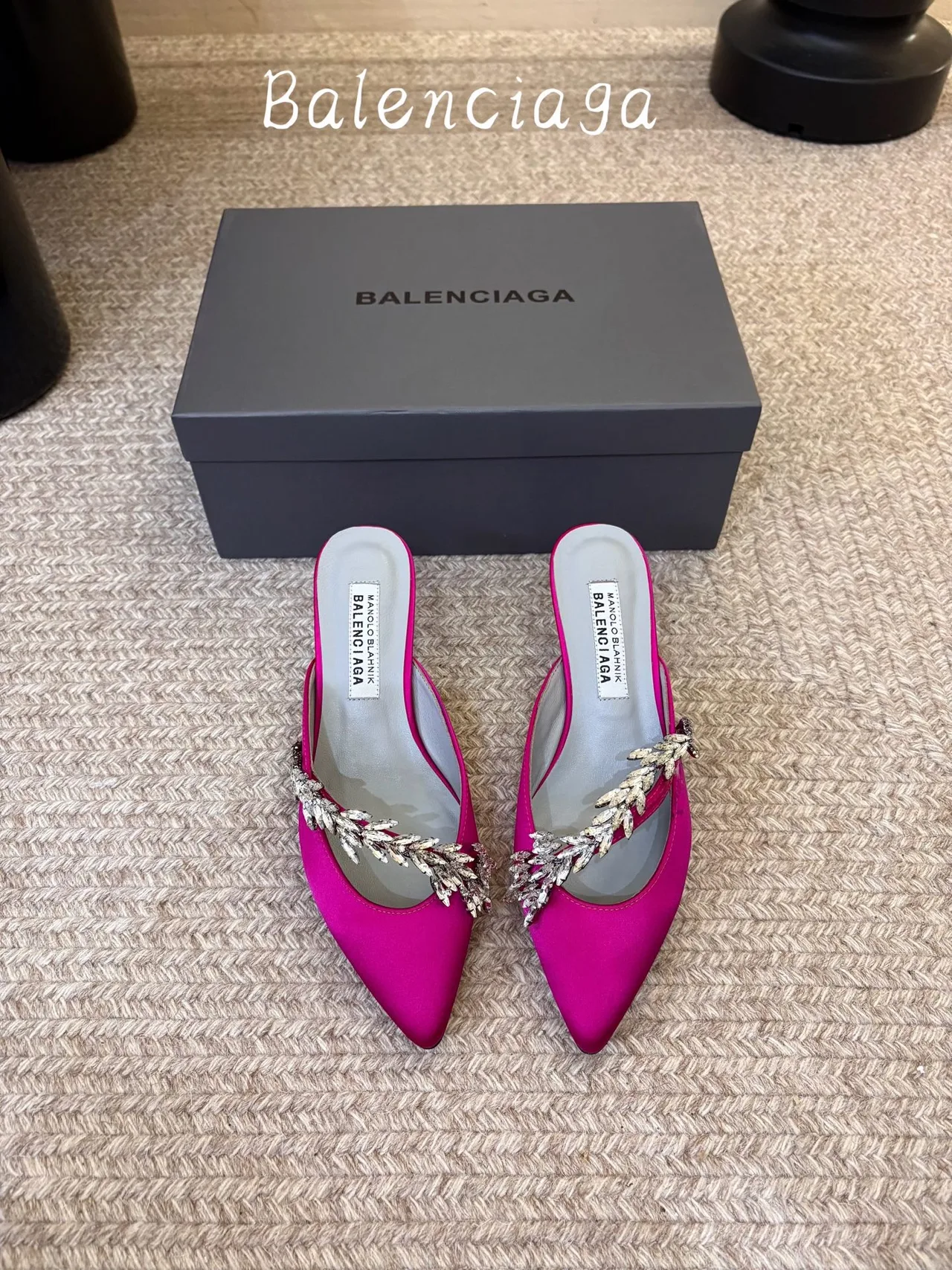 Balenciaga Silk Pointed-Toe Mules in Pink · view 1