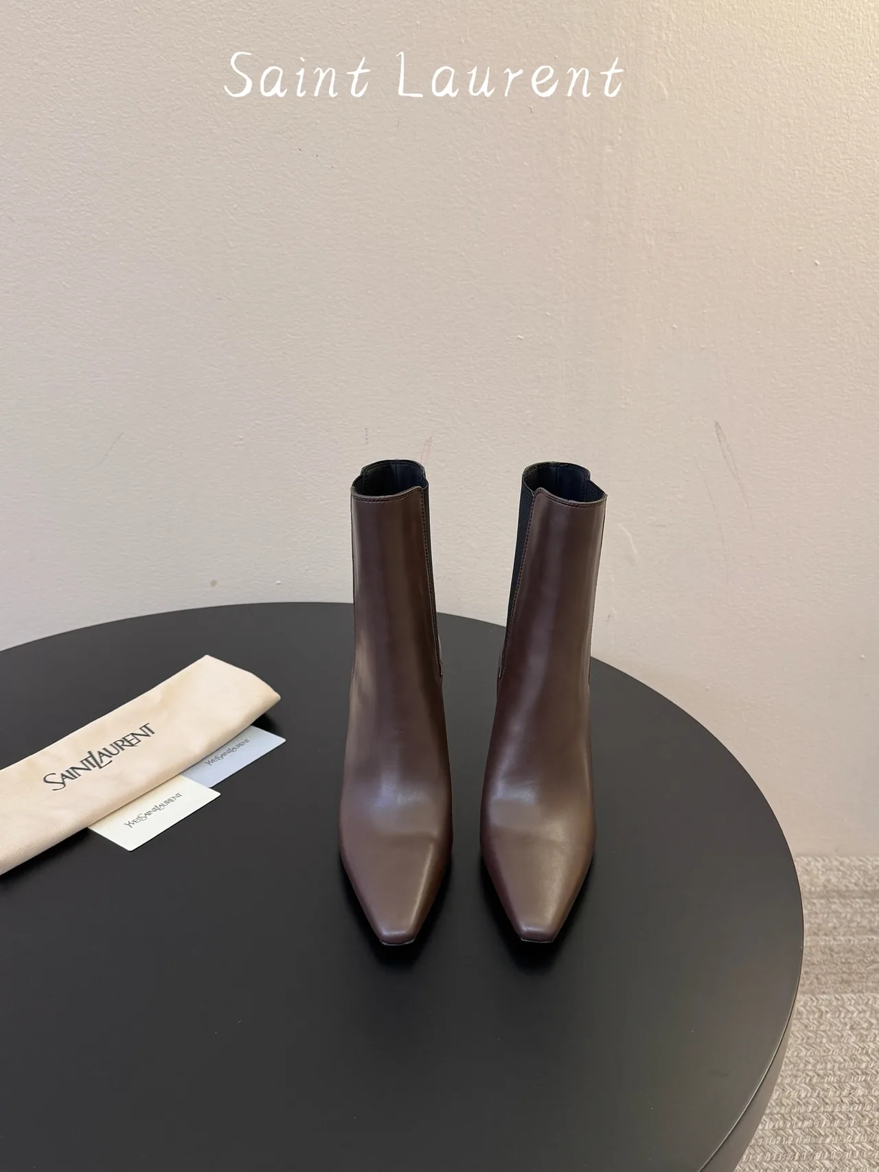 Saint Laurent Cowhide Sheepskin Pointed Ankle Boots in Brown · view 1