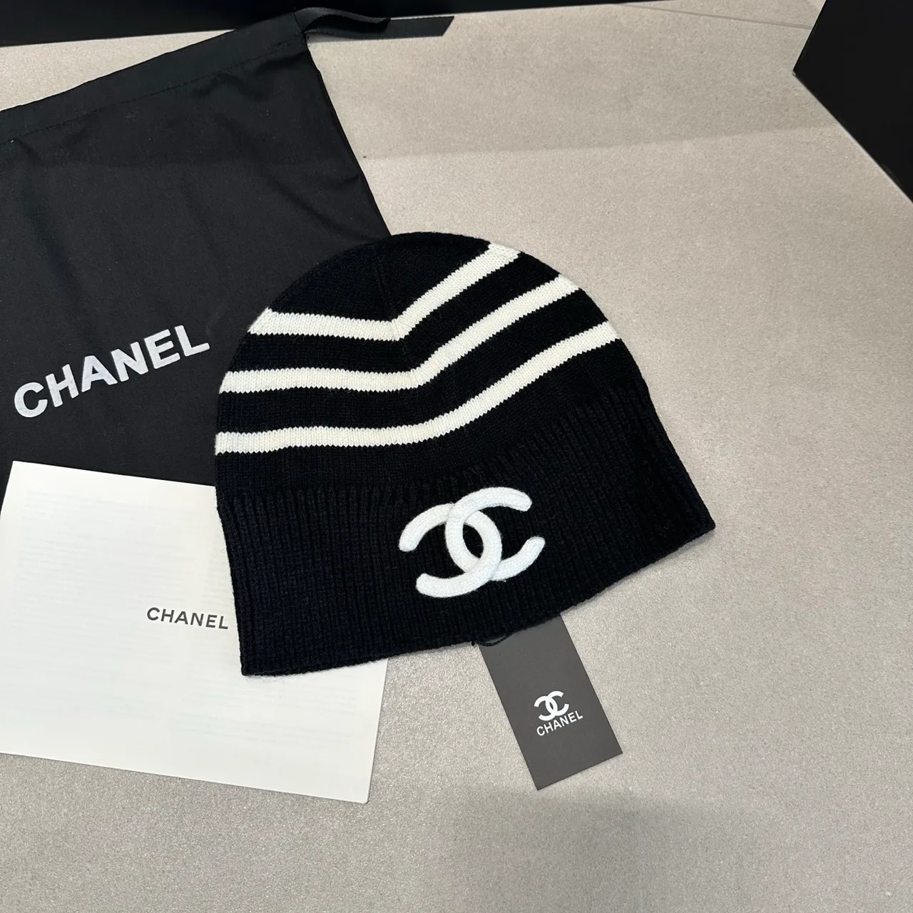 Chanel Striped Beanie in Black & White · view 3