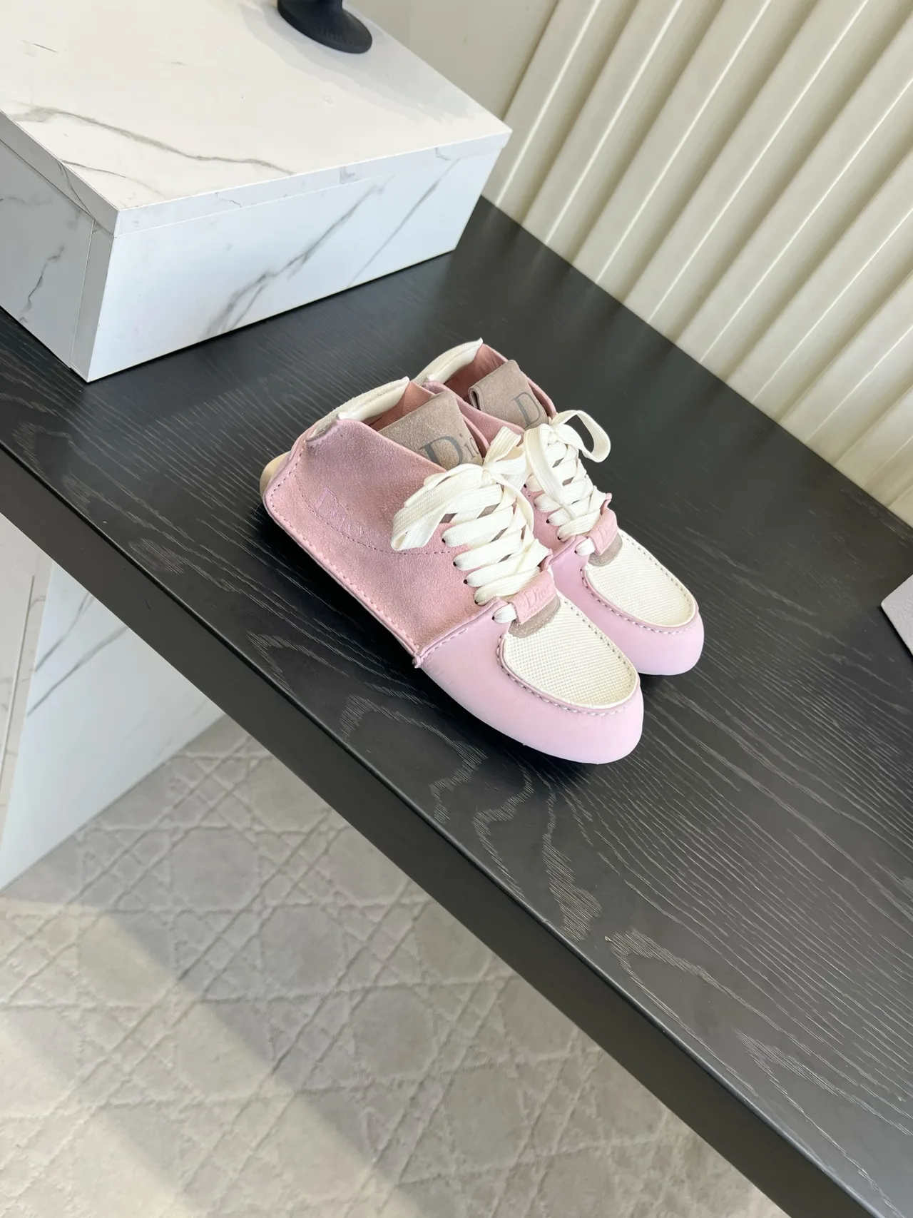 Dior Cowhide Round-Toe Sneakers in Pink · view 3