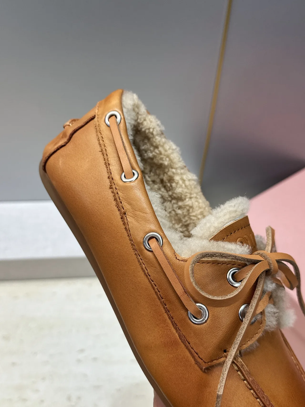 Miu Miu Calfskin Smooth Loafers in Tan · view 8