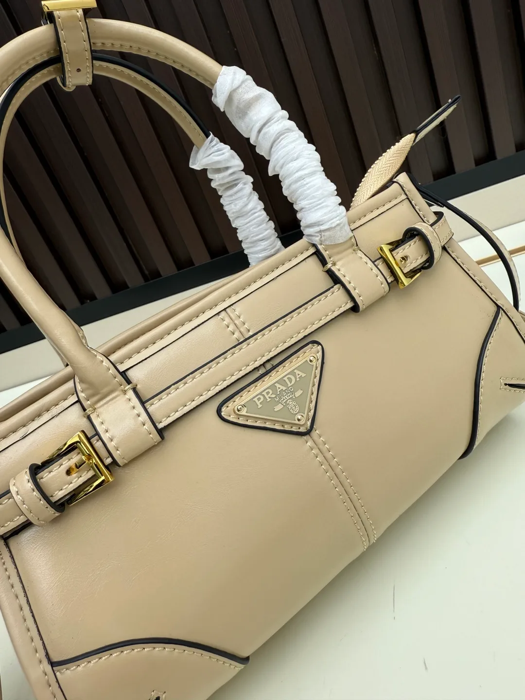 Prada Calfskin Smooth Crossbody Bag in Beige · view 5