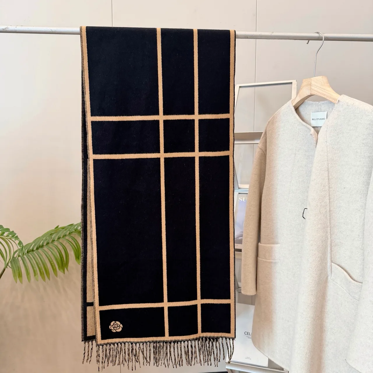 Chanel Camellia Grid Scarf in Black · view 3