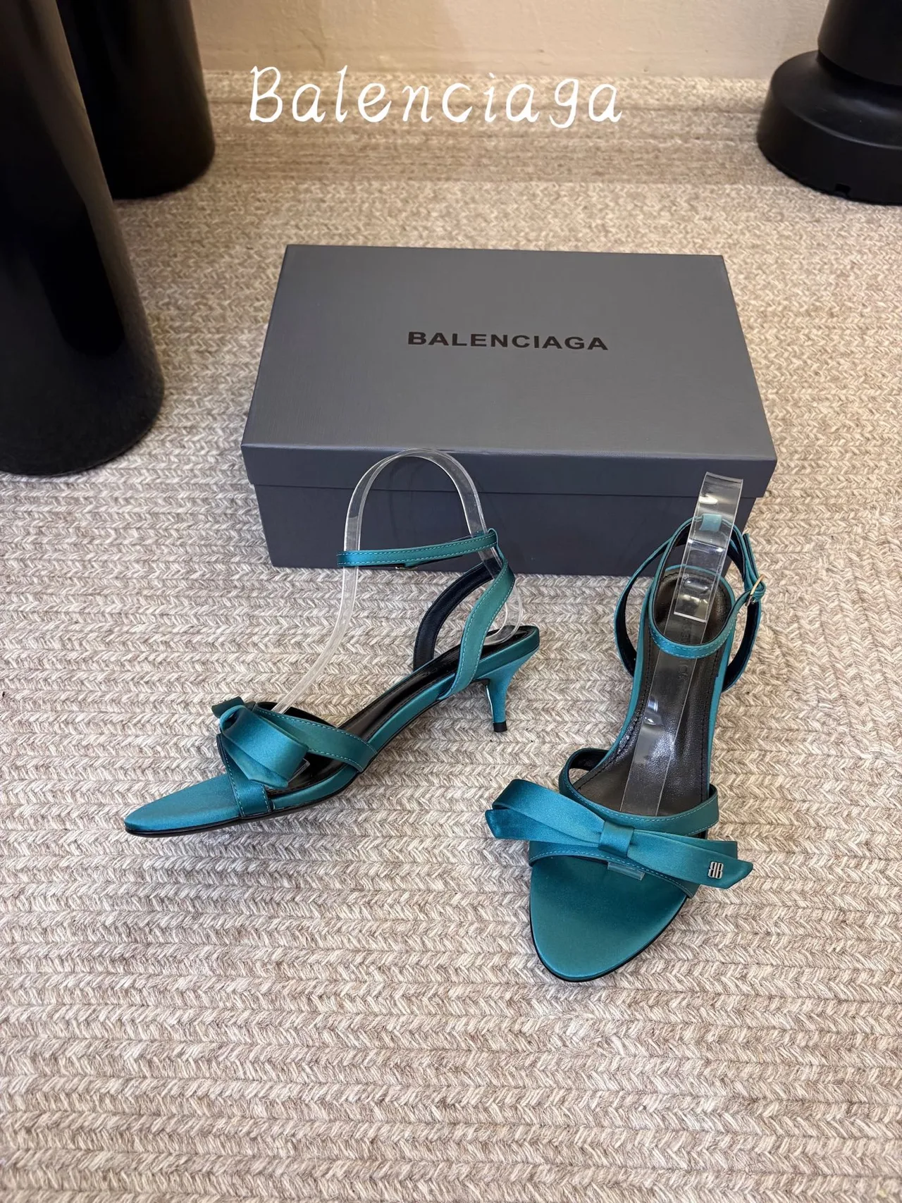 Balenciaga Silk Pointed-Toe Ankle Strap Sandals in Blue · view 3