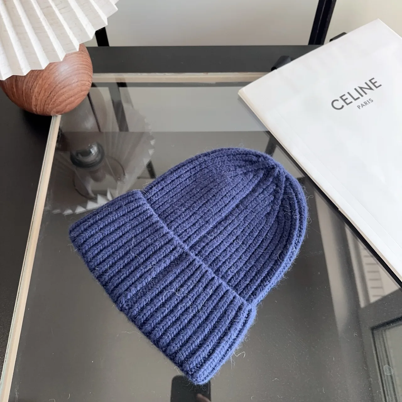 Celine Ribbed Beanie in Blue · view 2
