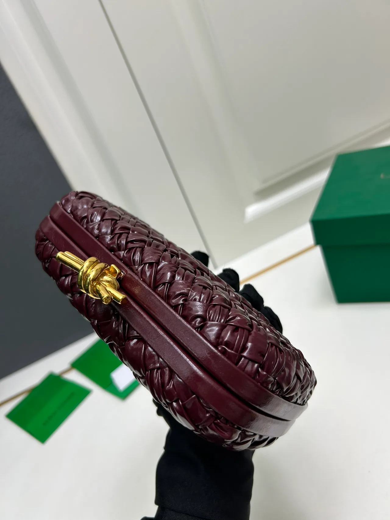 Bottega Veneta Woven Clutch in Burgundy · view 4