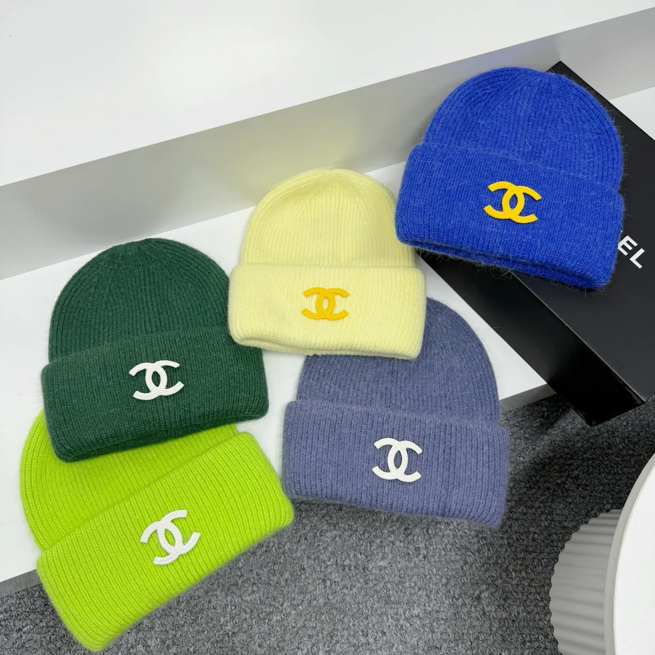 Chanel Beanie in Grey & Purple & Yellow & White & Blue & Pink & Green & Beige & Brown & Red & Black & Burgundy · view 4