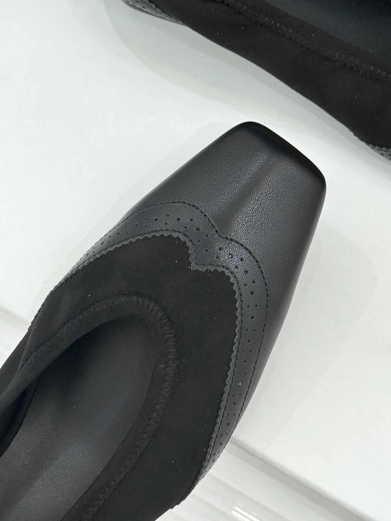 YOEYYOU Lambskin Denim Glossy Square-Toe Pumps in Black · view 7
