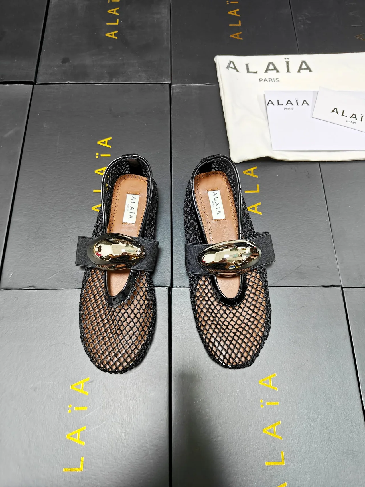 Alaia Cowhide Sheepskin Smooth Square-Toe Buckle Mary Jane Flats in Black · view 2