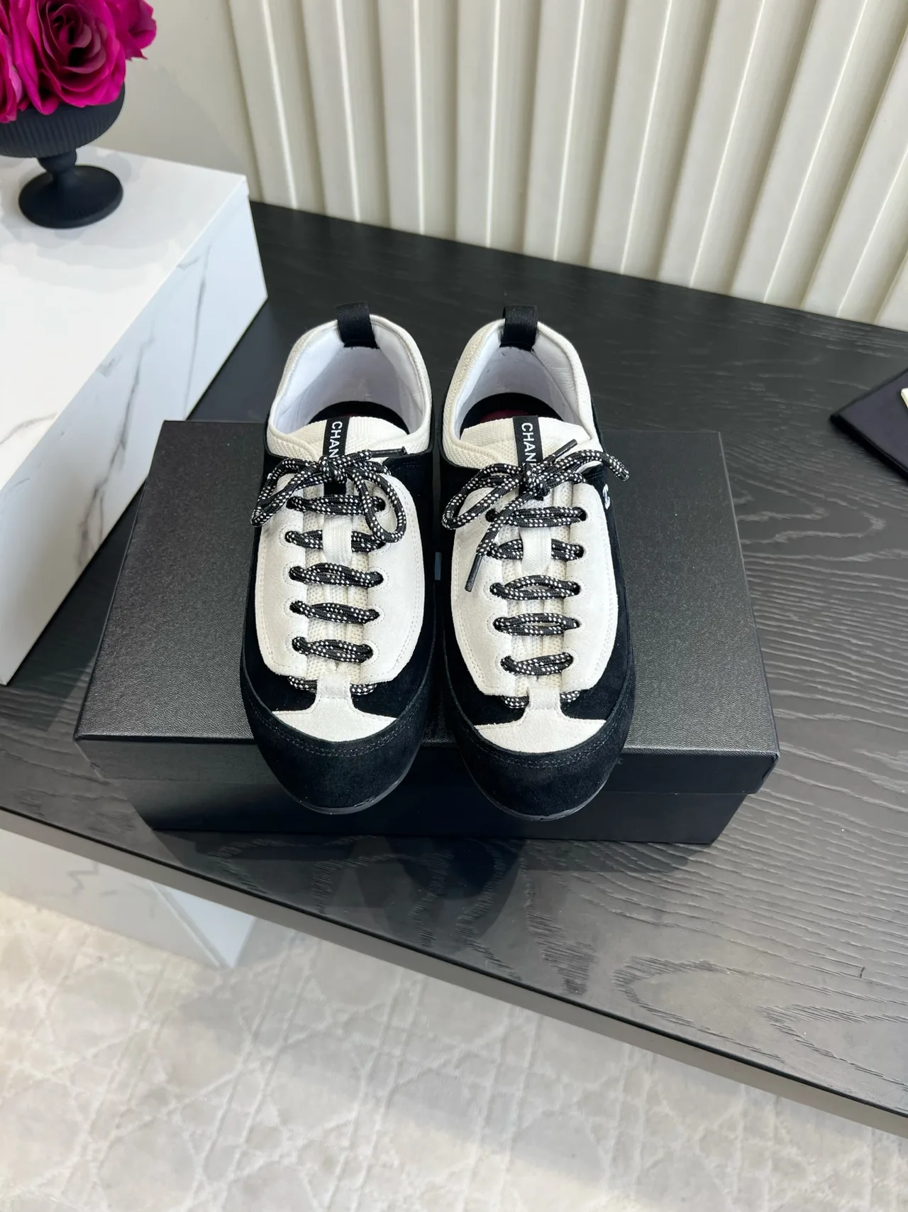 Chanel Cowhide Suede-Look Sneakers in Black · view 1
