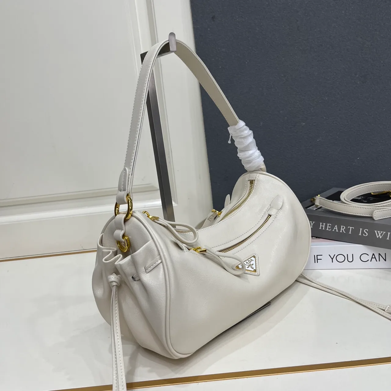 Prada Leather Hobo Bag in White · view 3
