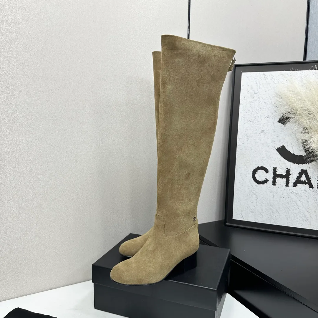 Chanel Cowhide Knee-High Boots in Green · view 3