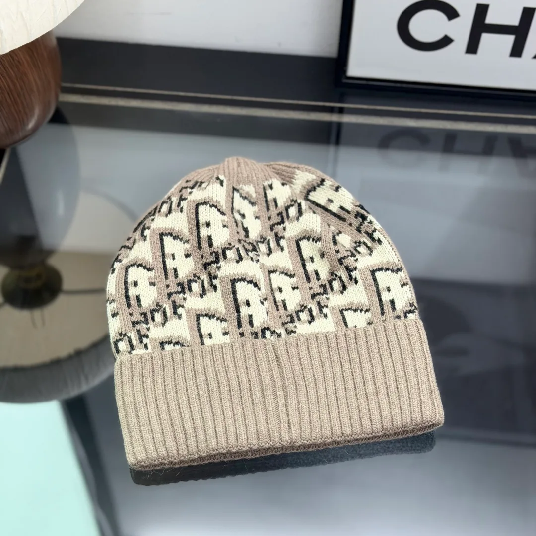Dior Oblique Knit Beanie in Grey & Black & Blue & White · view 6