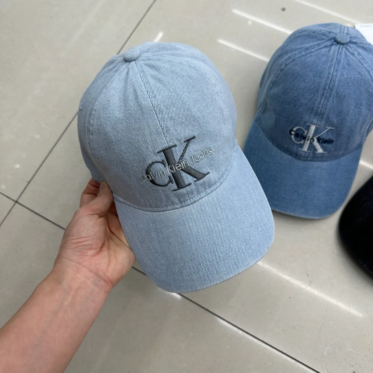 Calvin Klein Denim Baseball Cap in Blue & Black · view 1