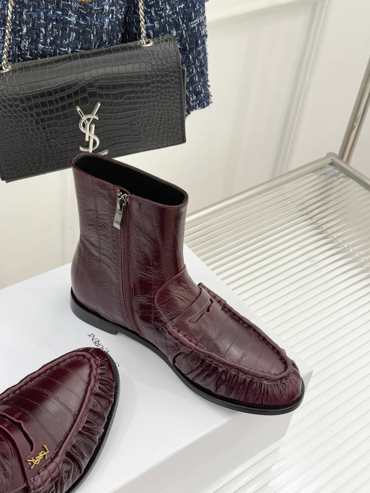 Saint Laurent Ankle Boots in Burgundy · view 5