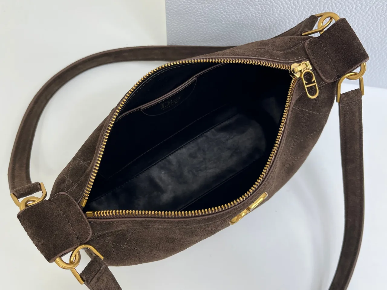 Dior Quilted Suede-Look Hobo Bag in Brown · view 8