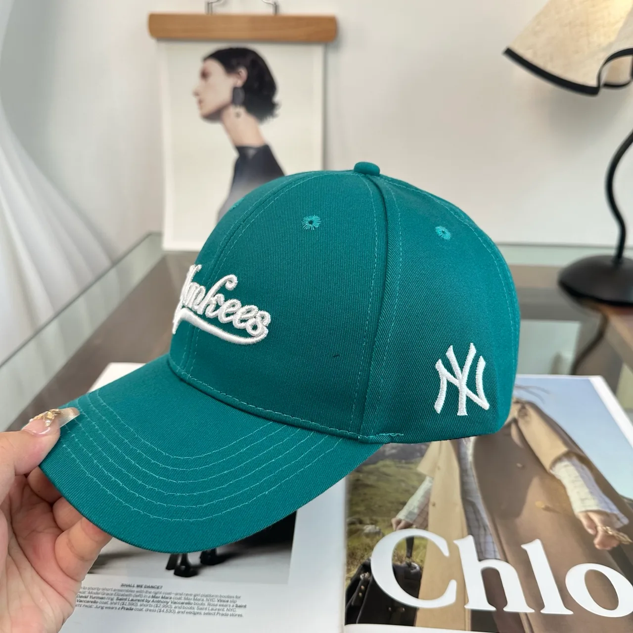 Yankees-Script Colorblock Baseball Cap in Grey & Blue & Brown & White · view 8