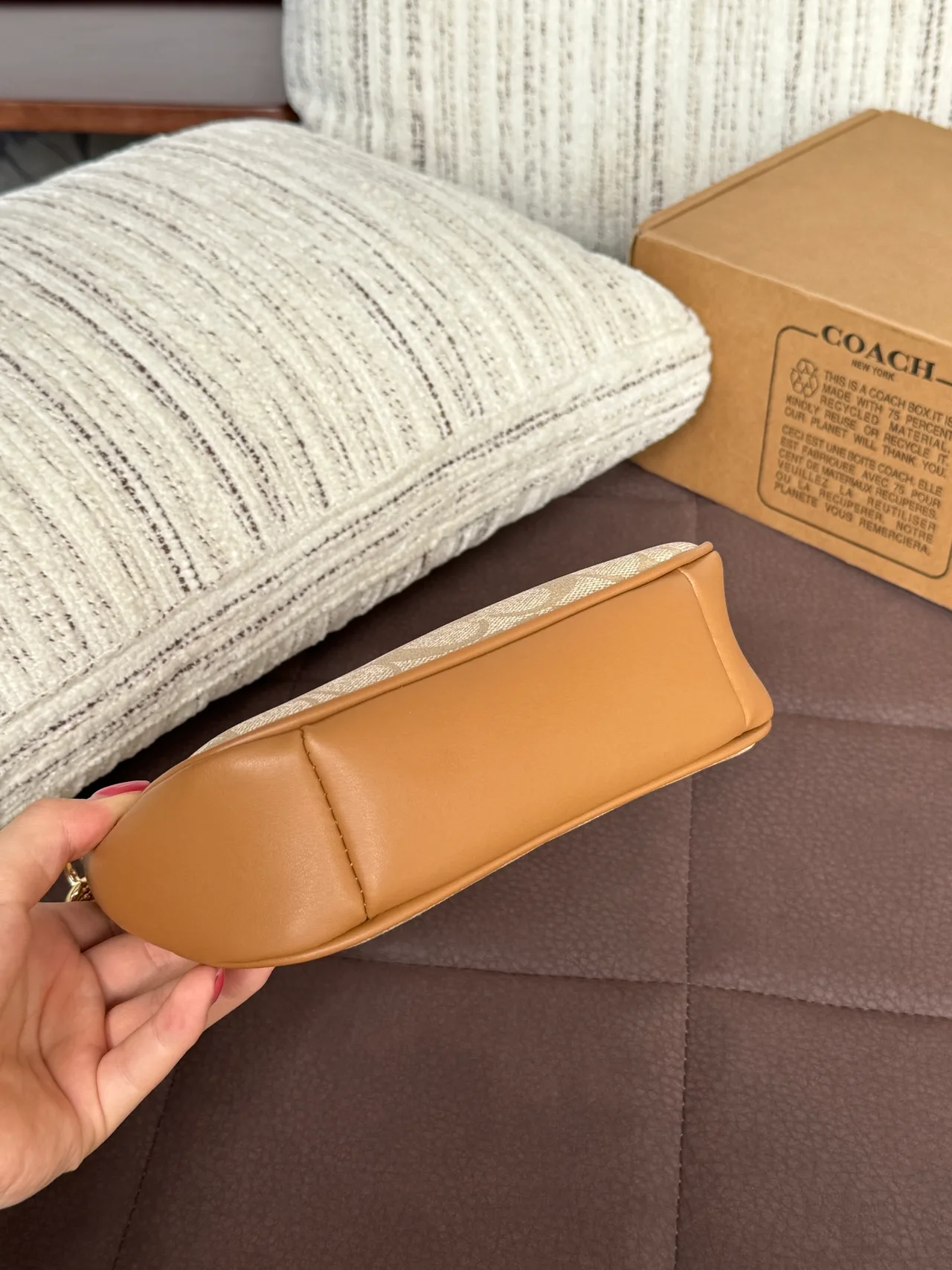 Coach Smooth Crescent Shoulder Bag in Beige · view 6