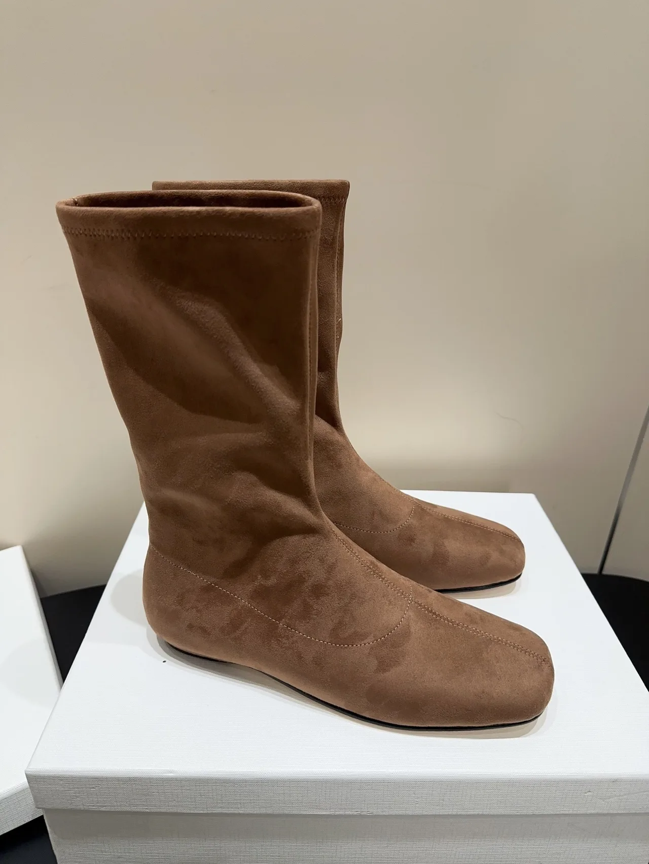 The Row Cowhide Sheepskin Suede-Look Round-Toe Ankle Boots in Brown · view 3