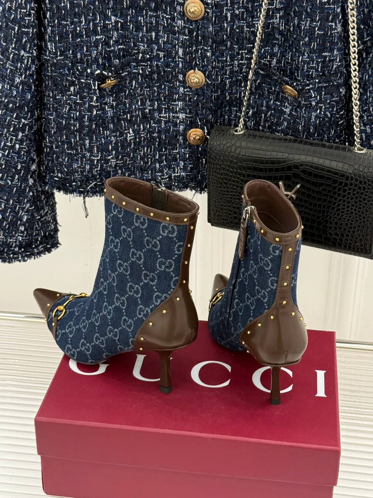 Gucci Sheepskin Canvas Ankle Boots in Blue · view 4
