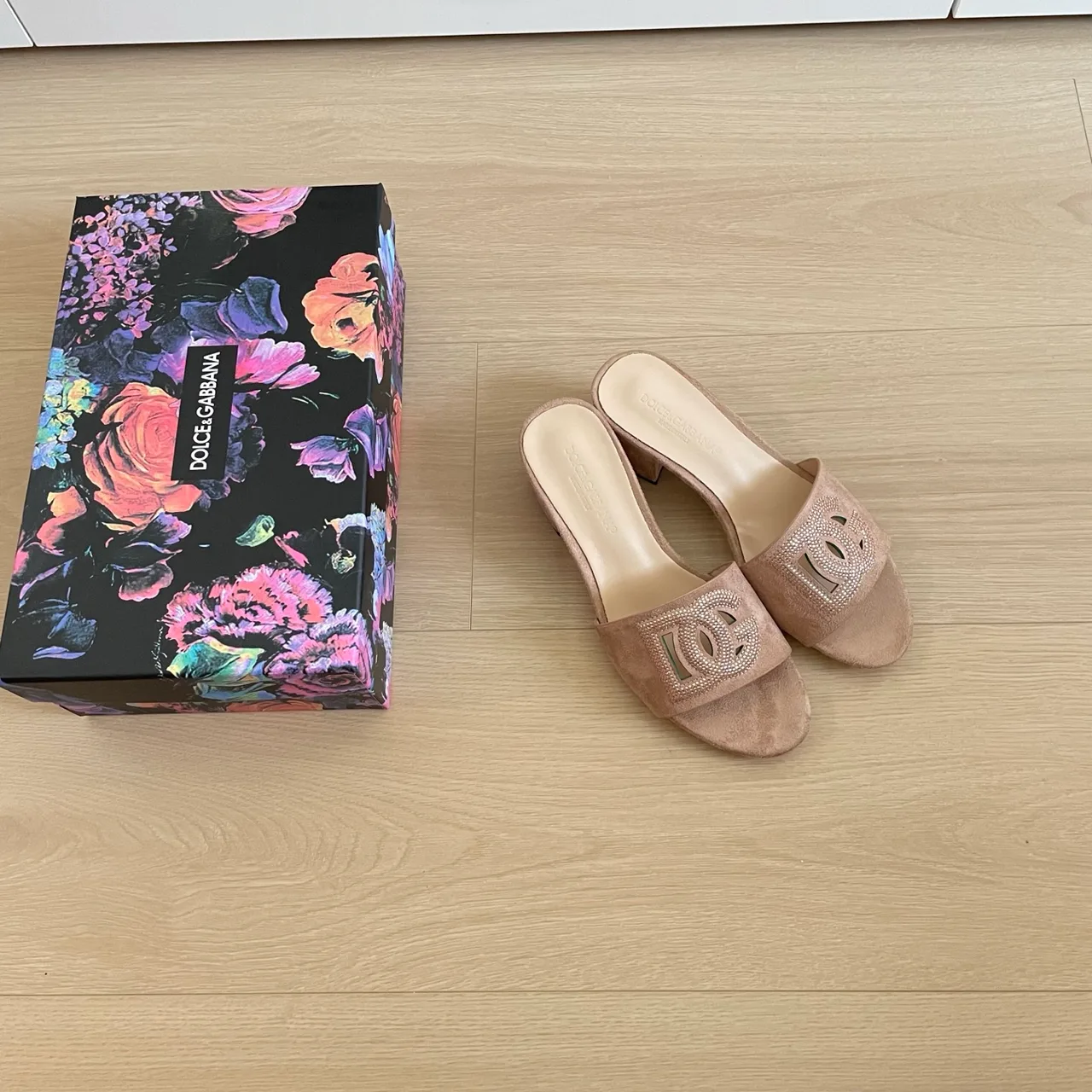 Dolce & Gabbana Sheepskin DG Crystal-Band Mules in Pink · view 3