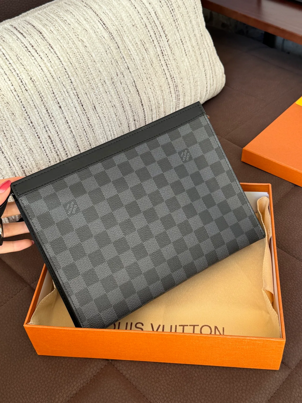 Louis Vuitton Check Zip Pouch in Grey · view 5