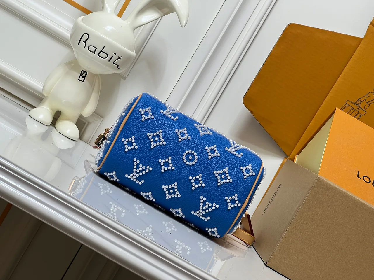 Louis Vuitton Calfskin Speedy Handbag in Blue · view 5