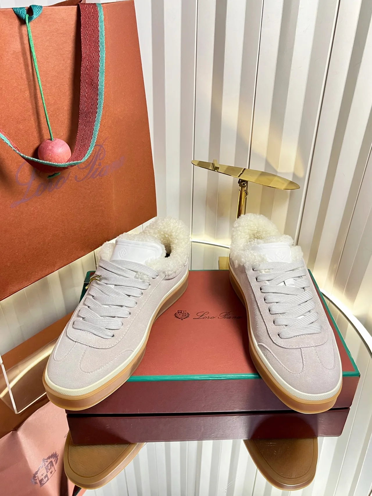 Cashmere Round-Toe Lined Low-Top Sneakers in White · view 1