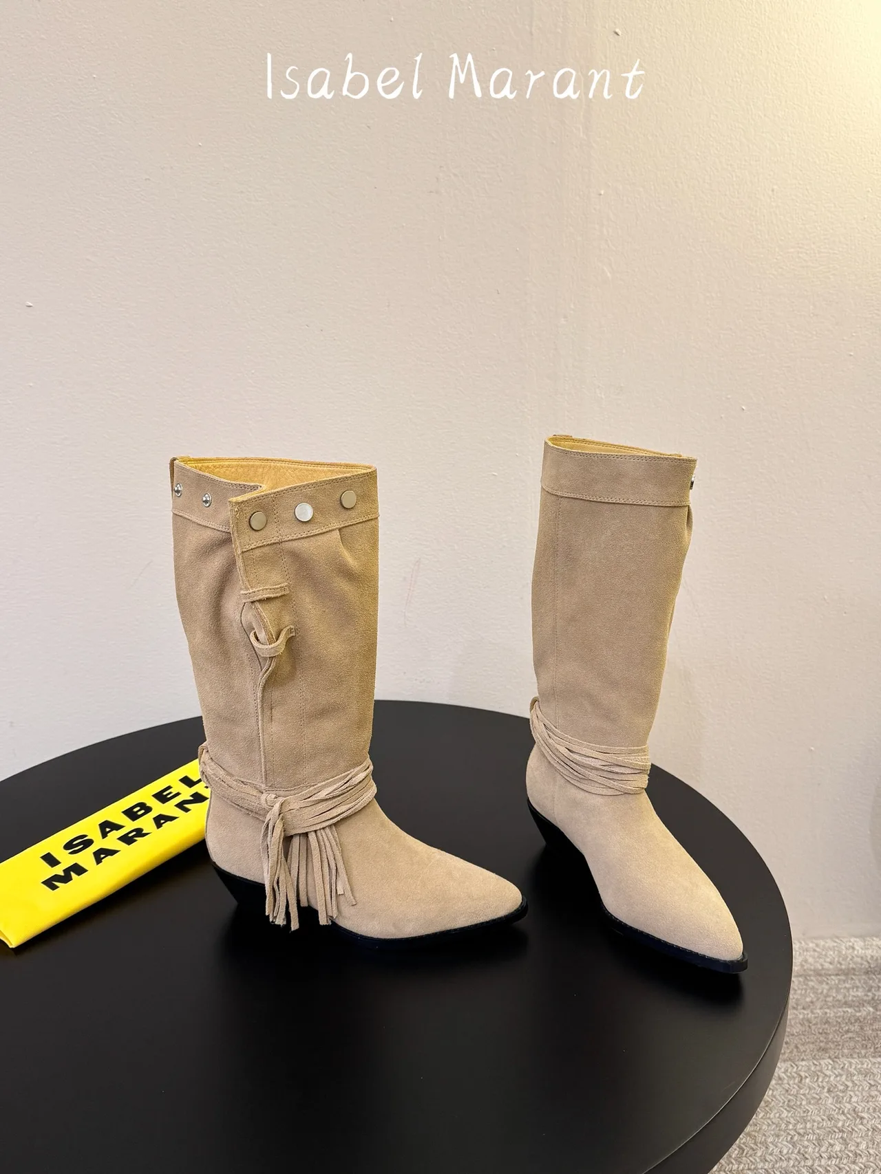 Isabel Marant Suede Pointed-Toe Knee-High Boots in Beige · view 4