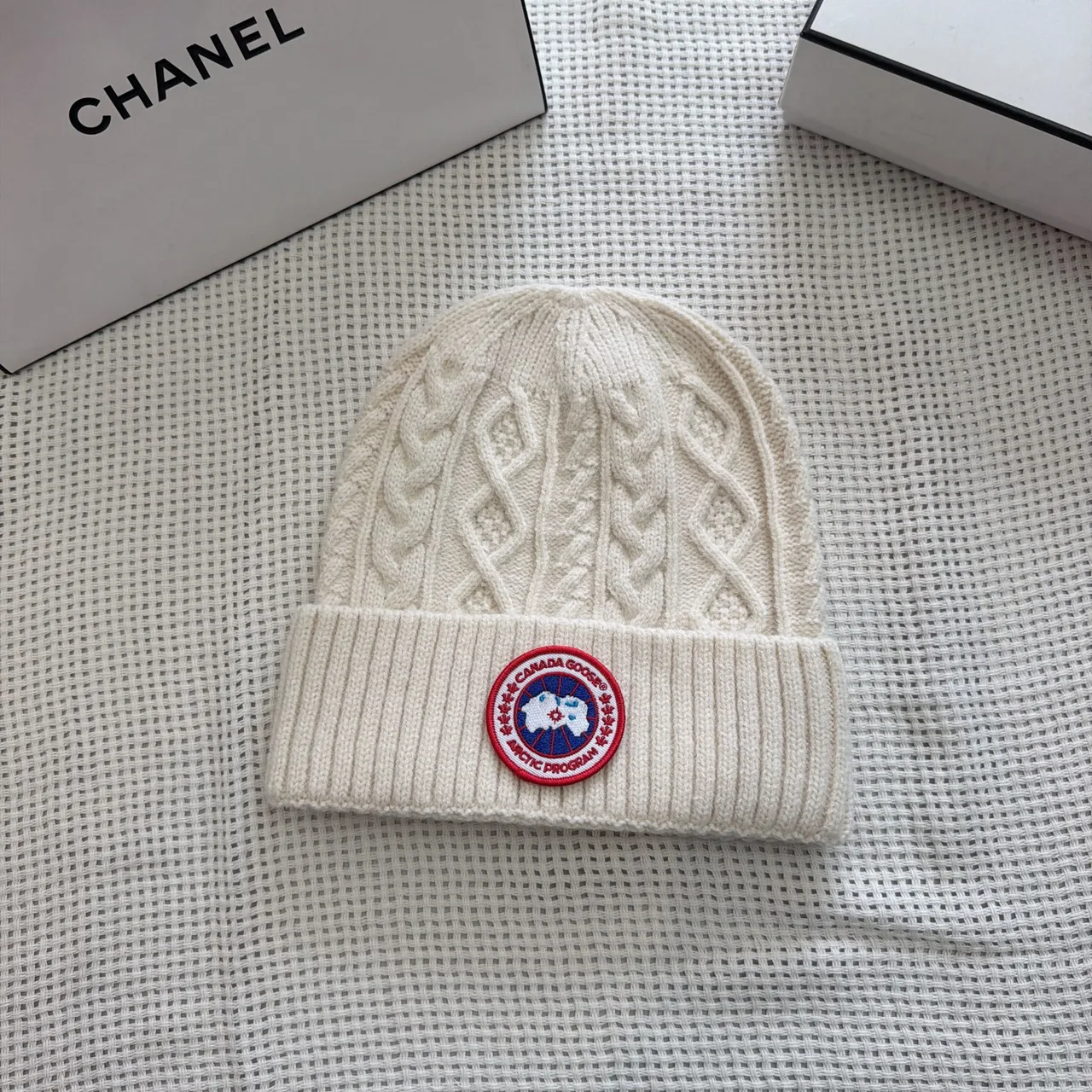 Canada Goose Beanie in Burgundy & Tan & Grey & White & Black · view 5