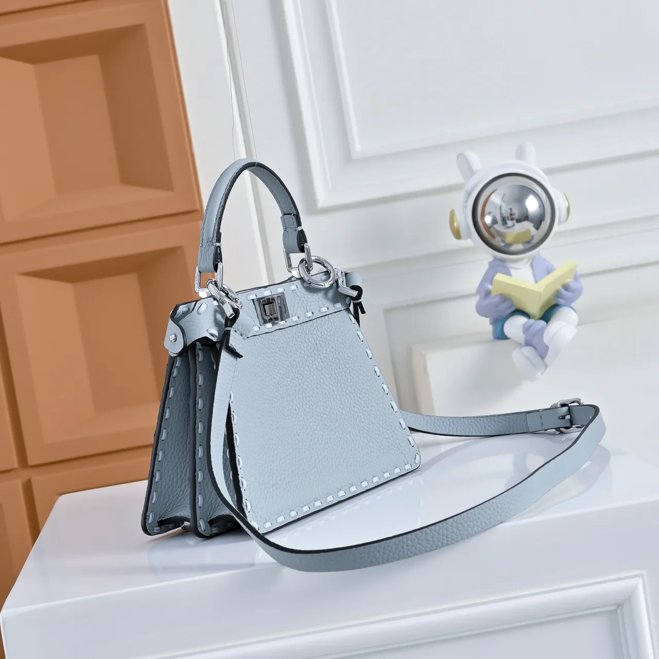 Fendi Calfskin Top-Handle Bag in Grey · view 2