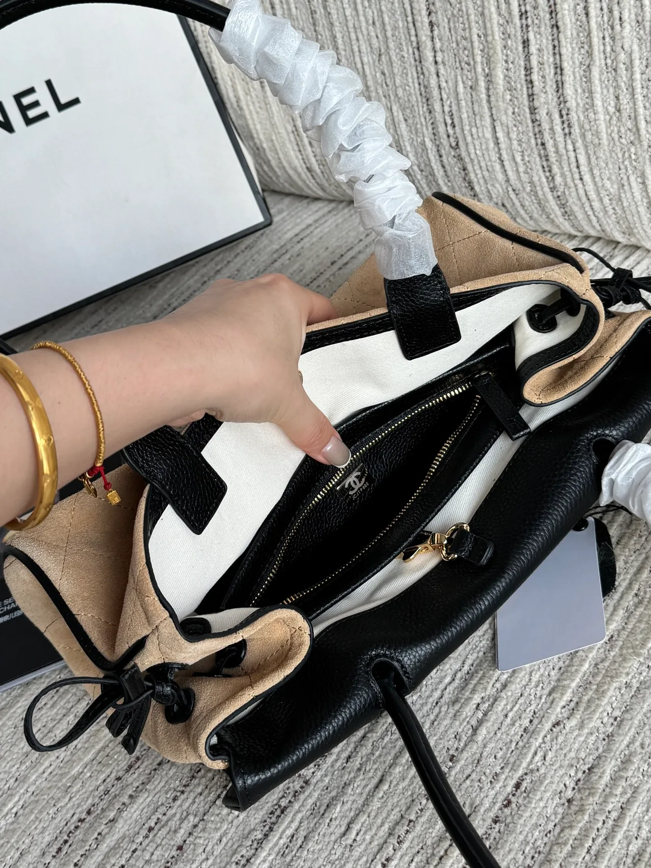 Chanel Quilted Baguette Top-Handle Bag in Beige · view 8