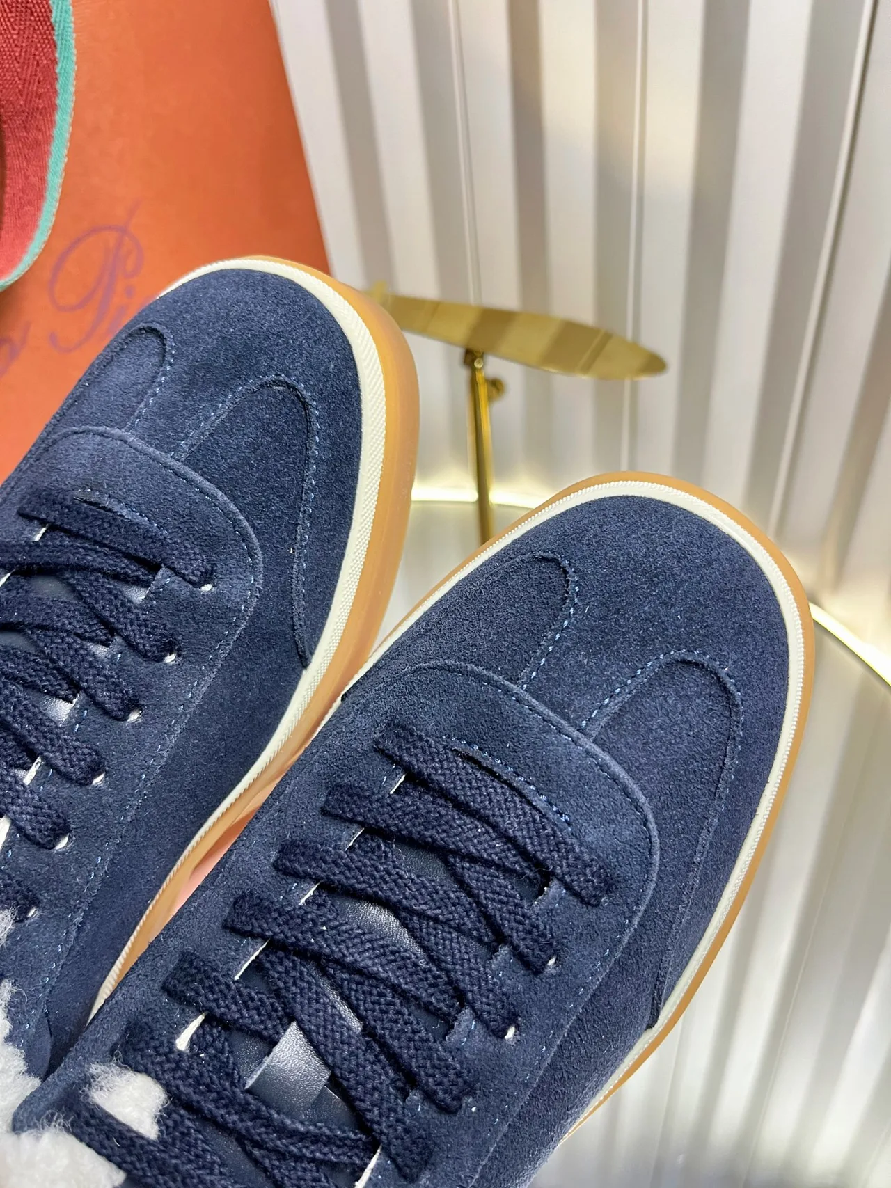 Loro Piana Cashmere Suede-Look Lined Sneakers in Blue · view 7