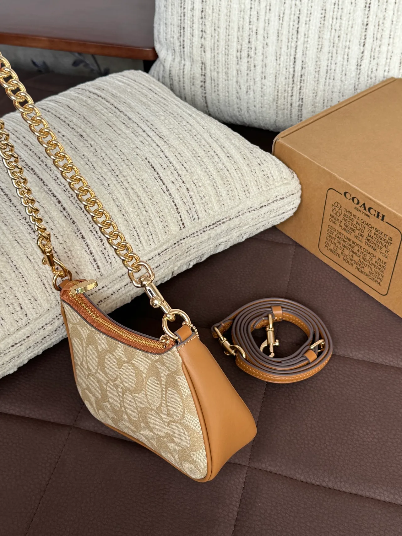 Coach Smooth Crescent Shoulder Bag in Beige · view 2
