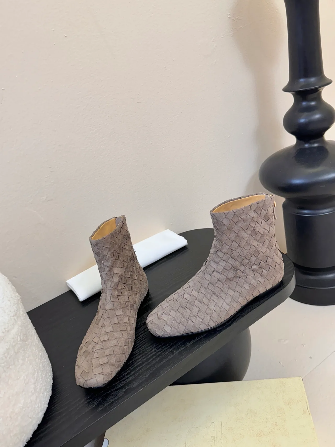 The Row Woven Round-Toe Ankle Boots in Grey · view 5
